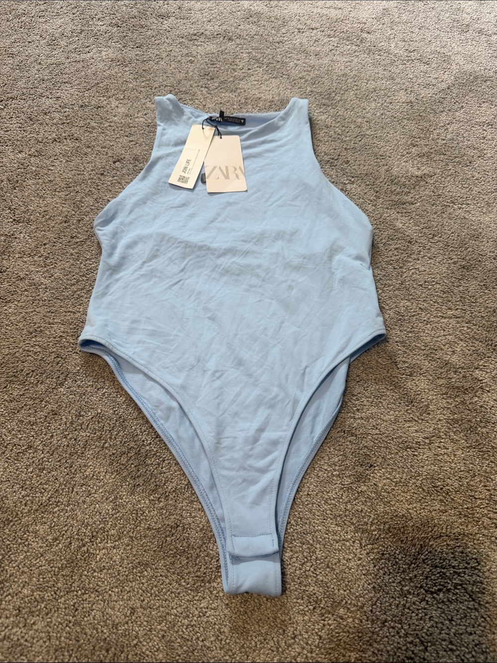 Zara Pale Blue Sleeveless One-Piece Bodysuit Shirt